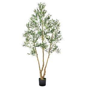 Árbol de Olivo Artificial Realista de 7 Pies para Interiores con Maceta Negra, Árbol Artificial Alto con Tronco de Madera Natural, Hojas Verdes y Frutos para Uso en Exteriores - Product Image 1