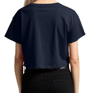 Camiseta Corta Negra para Mujer, Cuello Redondo, Manga Corta, Color Sólido, Informal, con Letra Estampada - Product Image 6