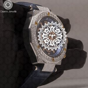 Charm Jewels Luxury Men's Stainless Steel <b>Watch</b> Polygon Case 42mm Analog Quartz Sapphire Crystal Leather Band Buckle - Product Image 3