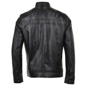 Men's Custom Varsity Leather <b>Jacket</b> Brown Stand Collar Canvas Fabric Front Logo - Product Image 3