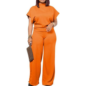 Conjunto Deportivo de Dos Piezas con Capucha para Hombre, Talla Grande, Color Naranja, Corte Holgado Informal, Pantalones Largos de Color Sólido, Camiseta de Manga Corta, Estilo Vintage - Product Image 2