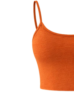 Conjunto de 2 Piezas para Mujer, Color Naranja, Top Corto sin Mangas con Cordón Ajustable y Pantalones Cortos, Tejido Sólido y Transpirable, Ropa Casual de Primavera/Verano - Product Image 3