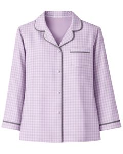 Ensemble de pyjama pour femmes en coton doux à carreaux gris lavande, manches longues, boutonné, vêtements de nuit, ensemble de deux pièces, ensemble confortable pour se détendre - Product Image 3