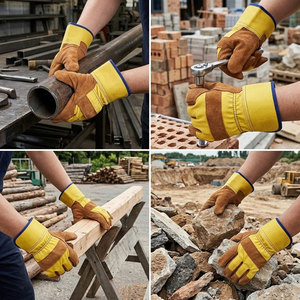 Gants de sécurité en cuir de vachette pleine fleur résistants aux chocs avec dos en tissu de coton, manchette caoutchoutée industrielle et doublure en polaire - Product Image 5