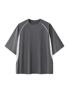 Custom Logo Hiking Outdoor Knitted Sporty Oversized Mesh Tee Quick Dry Gym Training Blank Contrast Panel Embroidery T-<b>Shirt</b> - Product Image 2