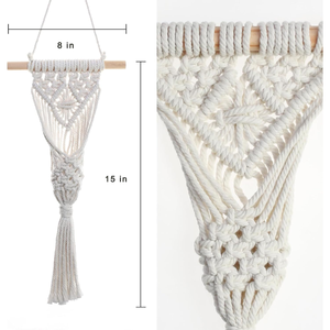 Tapisserie murale en macramé rayé bohème en coton avec décorations à pompons, écologique, couleur naturelle, unisexe, pour usage intérieur - Product Image 3