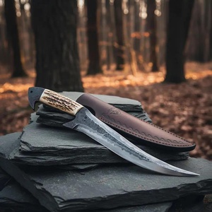 Damascus Steel Hunting <b>Knife</b> Trailing Point Blade With <b>Bone</b> <b>Handle</b> Outdoor Survival <b>Knife</b> - Product Image 2