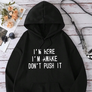 Haut à manches longues thermique avec cordon de serrage et poche, motif slogan INAWLY, collection Automne Hiver 2025 – « I'M HERE I'M AWAKE DON'T PUSH IT » - Product Image 6