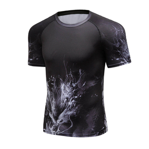 Haut de sport à manches courtes pour homme, noir, avec motif de visage de tigre imprimé par sublimation, séchage rapide - Product Image 4