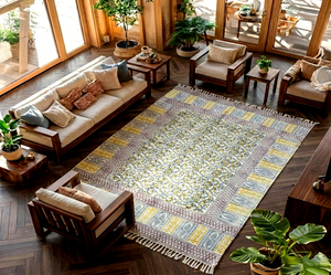 Contemporary Bohemian Handmade Washable Eco-Friendly Non-Slip Cotton Rug Area Floor <b>Covering</b> Hand Block Printed Decor Rajasthan - Product Image 4