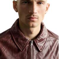 Blouson Homme en Cuir Véritable Bordeaux Style Streetwear Col Chemise Fermeture Éclair Devant Coupe Courte Premium Minimaliste OEM Vêtement d'extérieur Décontracté Tendance