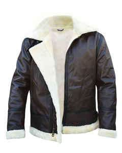 Men's Genuine Leather Bomber Jacket Sherpa <b>Lined</b> Zipper Closure Turn-down Collar Windproof Winter Biker <b>Coat</b> - Product Image 1