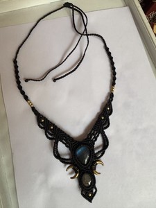 Handmade Micro Macrame <b>Necklace</b> Freshwater Beads | Platinum Plated Boho Tribal <b>Statement</b> Jewelry | HARI OM CREATIONS Women - Product Image 2