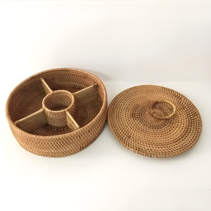 Hand woven rattan caddy boxes <b>tea</b> fruit gift basket with lid compartment <b>box</b> teabag containers - Product Image 1