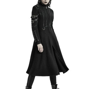 Manteau long gothique cyberpunk pour femmes, noir, matériau personnalisé, fermeture éclair intégrale sur le devant - Product Image 4
