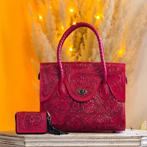 New Women's Vintage Designer Trendy Hand Tooled Florals Carved 100% Genuine Leather High Quality Pink Lightweight <b>Mini</b> Tote <b>Bags</b> - Product Image 4