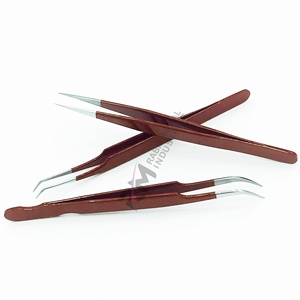 Ensemble de pinces à cils Rabiamiraaal Industries, pointe droite et courbée à 45 degrés, pointe lisse, acier inoxydable recouvert de poudre brun foncé - Product Image 6
