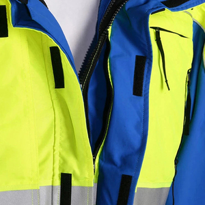 High Visibility Workwear Safety <b>Jacket</b> <b>Men</b> Polyester Blue Yellow Reflective Stripes <b>Utility</b> Construction Uniform - Product Image 5