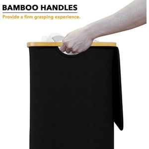 Cesto Portabiancheria Grande da 110L con Coperchio, Manici in Bambù, Design Pieghevole per Camera da Letto e Bagno - Product Image 4