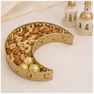 Luxury <b>Gold</b> Metal Crescent Moon <b>Serving</b> <b>Tray</b> Hollow Out Star Pattern Ramadan Mubarak Food Platter Dessert Pastry Display Holder - Product Image 2
