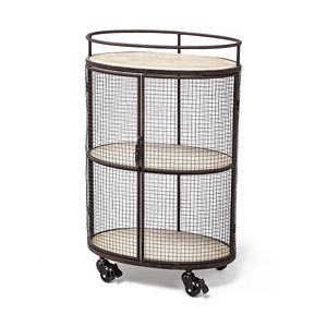 Wide Circular Round Bar Cart Vegetable Storage With <b>Caster</b> Wheel Serving Bar Cart With Wire Mesh Window Trolley <b>for</b> Home Kitchen - Product Image 1