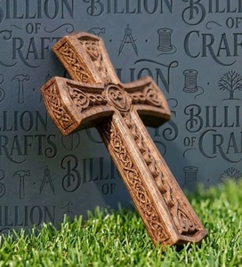 Traditional Floral Carved Wood Christian Cross Wall <b>Decor</b> Irregular Shape <b>Baptism</b> Hanging Ornament for Home Church - Product Image 3