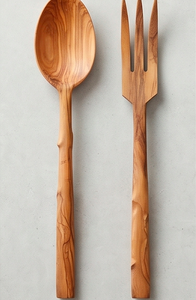 Ensemble cuillère et fourchette en bois poli à la main, vaisselle minimaliste et écologique pour le camping et la maison - Product Image 4