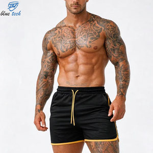 Blue <b>Tech</b> Men's Black Sport <b>Shorts</b> With Yellow Trim Quick Dry Elastic Waist Athletic Fitness Workout Wear OEM Services - Product Image 4