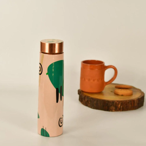 Bouteille d'eau en cuivre imprimée émail 1000 ml réutilisable écologique pour le yoga et le bureau motif floral - Product Image 1