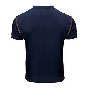 Camiseta de Manga Corta para Hombre, Corte Slim Fit, Tejido de Punto, Cuello Henley con Costuras en Contraste - Product Image 6