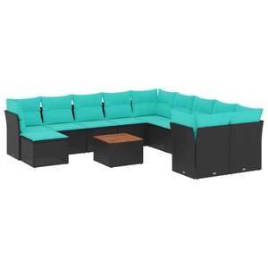 ชุดโซฟาลานบ้านหวายโพลีสีดำ 12 ชิ้นพร้อมชุดเบาะรองนั่งในสวน - Product Image 2