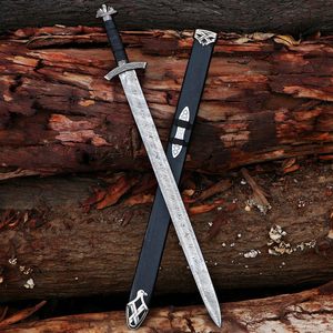 Épée traditionnelle artisanale en acier au carbone avec lame pleine longueur et poignée en métal ornée |   Réplique de fourreau médiéval de collection pour la maison - Product Image 2