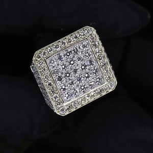 <b>Iced</b> Square <b>Ring</b> Moissanite Micro Diamond Sterling Silver Rhodium Plated Men's Cut Pave <b>Iced</b> <b>Ring</b> Unique Wedding Anniversary - Product Image 1