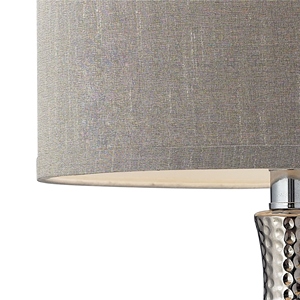Modern design Hammered Silver <b>Table</b> <b>Lamp</b> Luxury Textured Metal <b>Base</b> Grey Fabric Shade Elegant Bedside Nightstand Light Home Deco - Product Image 3