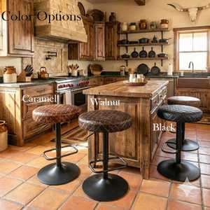 Modern Genuine Leather <b>Adjustable</b> Counter <b>Stool</b> Diamond Stitch Swivel <b>Bar</b> Chair for Home Cafe Restaurant - Product Image 2