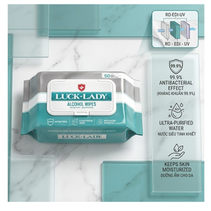 Toallitas Húmedas con Alcohol Medicinal Luck Lady, 50 Unidades, Premium, No Tejidas, Ecológicas, Extra Suaves, Desinfectantes, 99.9% Purificadas, RO Vietnam - Product Image 3