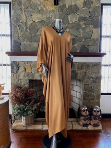 Robe caftan en rayonne teinte à la main marron clair, coupe ample, grande taille, vêtements de détente confortables - Product Image 5