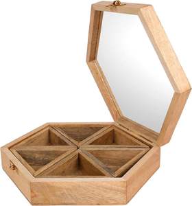 Caja de Especias Rectangular de Madera de Pino Multiusos Personalizada, Imitación Antigua Pulida, 9 Compartimentos, Almacenamiento de Masala, Ecológica - Product Image 4