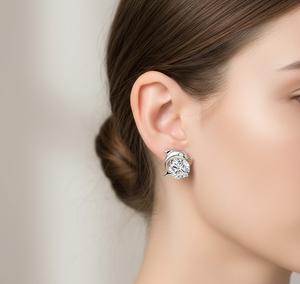 Nouveauté 2026 – Boucles d'oreilles clous en or blanc 10K et argent sterling 925 avec diamant rond de laboratoire en forme de dauphin – Clous délicats – Cadeau élégant - Product Image 2