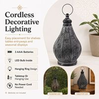 Lanterne LED en métal marocaine à piles, lumière décorative avec finition gris antique pour la décoration intérieure en gros