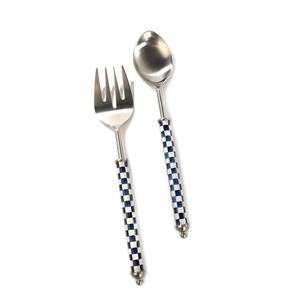 Juego de Cubiertos para Servir Ensaladas de Acero Inoxidable con Mango de Resina Azul y Negra, Juego de Cubiertos para Servir Alimentos Plateados - Product Image 1