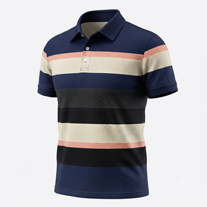 Camiseta de Verano de Manga Corta para Hombre, 100% Algodón, Antiarrugas, de Secado Rápido, con Bolsillo, Diseño Bordado en Azul Marino/Negro, Estilo Casual - Product Image 4