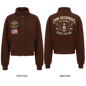 Veste en polaire Sherpa pour femme, 420 GSM, douce et chaude, marron, broderie personnalisée, patch tissé, impression à l'écran, OEM ODM - Product Image 1