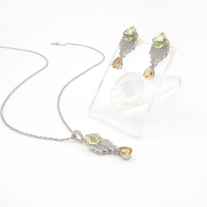 Conjunto de Pendientes y Colgante de Plata de Ley 925 con Citrino Natural y Cuarzo Limón, Chapado en Rodio, Joyería Fina OEM ODM - Product Image 2