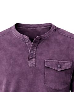 เสื้อสเวตเชิ้ตแขนยาวทรงเฮนลีย์สีม่วงสำหรับผู้ชาย สไตล์ลำลอง กระดุมผ่าหน้า มีกระเป๋า ใส่ได้ในฤดูหนาว ผ้าฝ้าย ทรงเข้ารูป แฟชั่นทันสมัย - Product Image 6