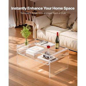 Modern Rectangle Acrylic 2-Tier Coffee Table with Storage Shelf Side Table for Dining <b>Room</b> Kit Acrylic <b>Desk</b> for Home Use - Product Image 2