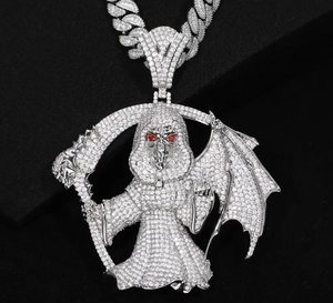 Iced Out Reaper Pendant Cubic Zirconia Brass <b>Charm</b> <b>Silver</b> Plated Ghost Pendant Micro Insert Hip Hop Jewelry - Product Image 1