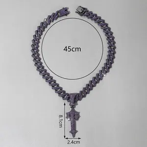 Collar con colgante de espada cubana negra de 15 mm con incrustaciones de cristales, cadena Miami de aleación de zinc, joyería Hip Hop con cristales de imitación morados para fiesta - Product Image 4
