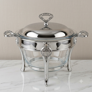 Plat à gratin rectangulaire vintage en acier inoxydable avec couvercle, plateau de service en métal poli, durable, lavage à la main uniquement - Product Image 2