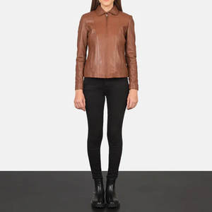 Chaqueta de Cuero Marrón para Mujer, Estilo Vintage, Cierre de Cremallera, Corte Clásico, Cuero Genuino Suave, Moda Otoño Invierno - Product Image 3